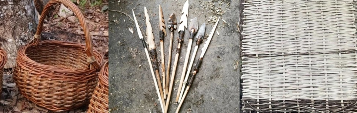 A close up of a willow basket with a handle made by Coppicing Suz the course leader.