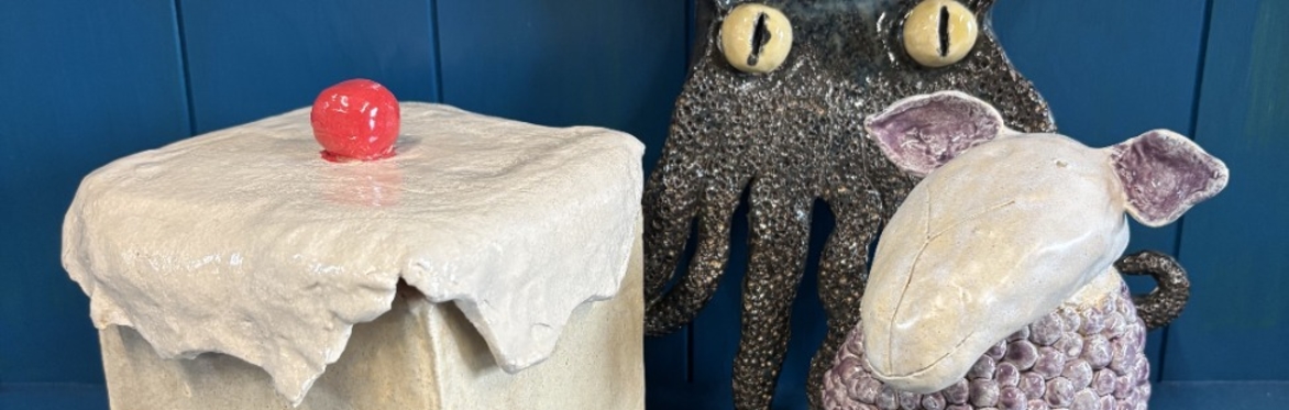 Ceramic pieces made by Monday Pottery students