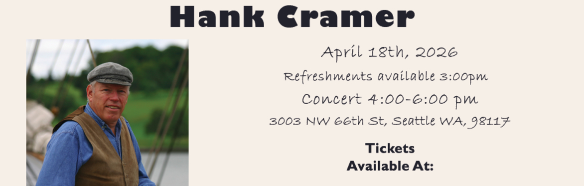 Hank Cramer concert April 18, 2026, presented y Maritime Folknet