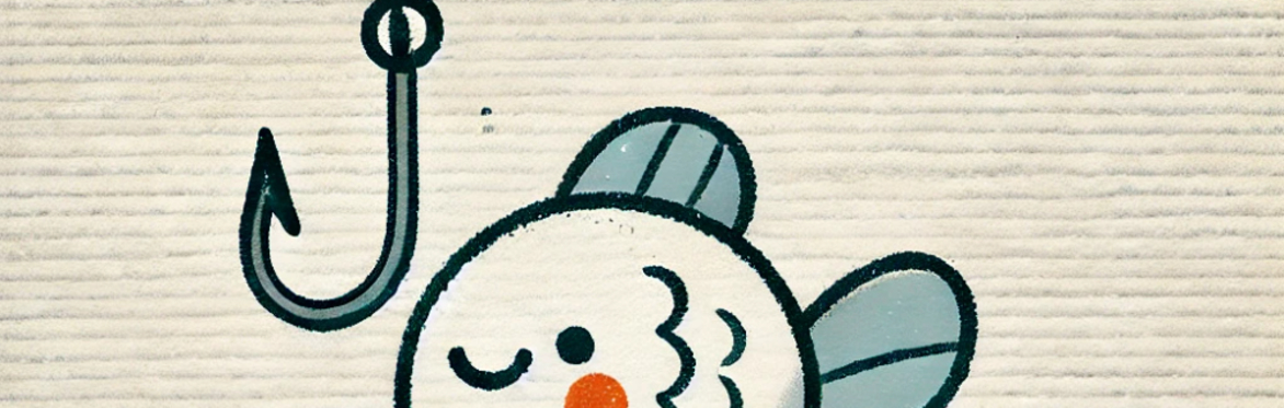 a cute drawing of a fish attracted by a hook