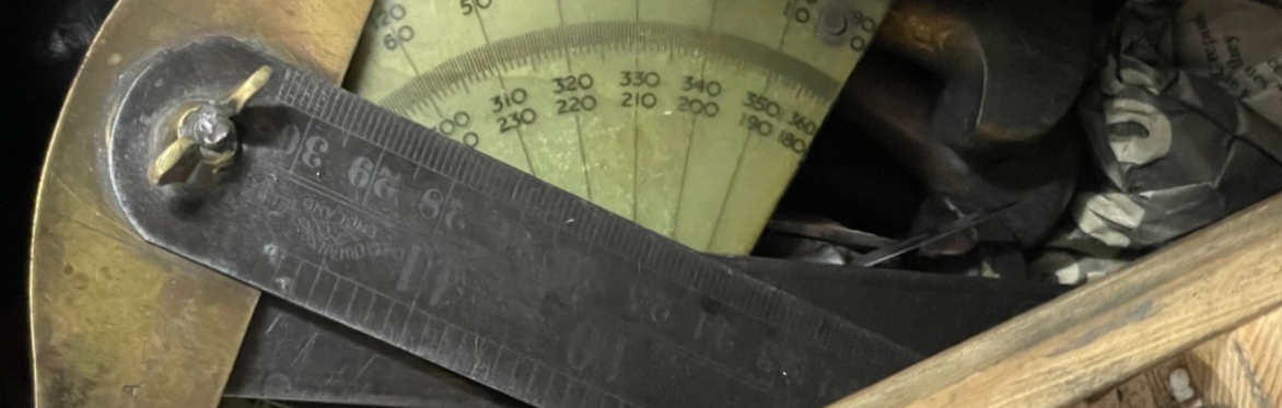 Carpenter's tools showing a rule and a protractor