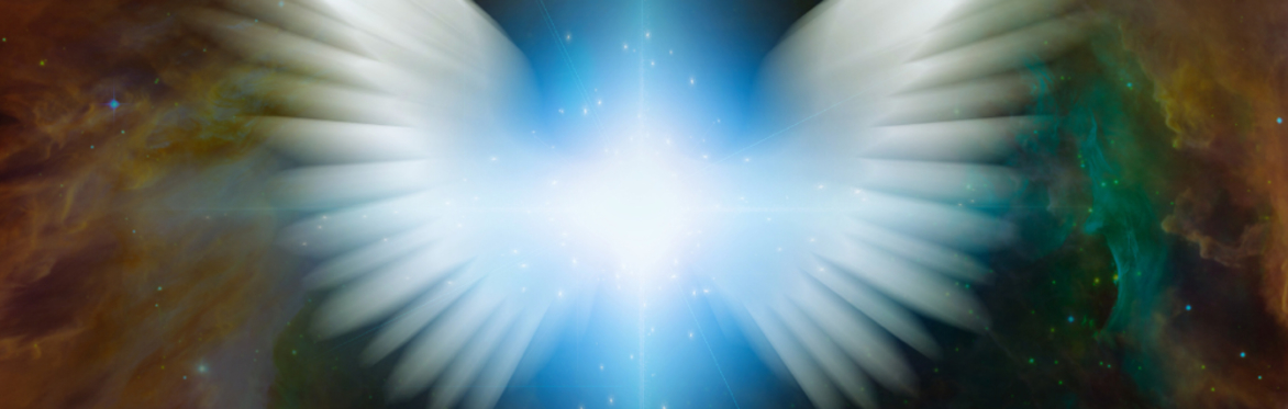 Orb of light emanating out into angel wings