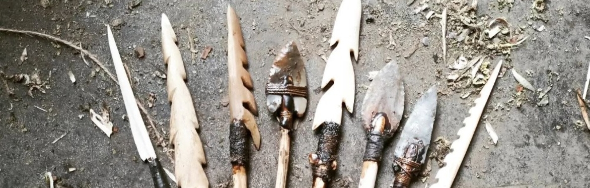 Memma the Cave Woman, bone tools, and parts of a deer used for stone age tools.