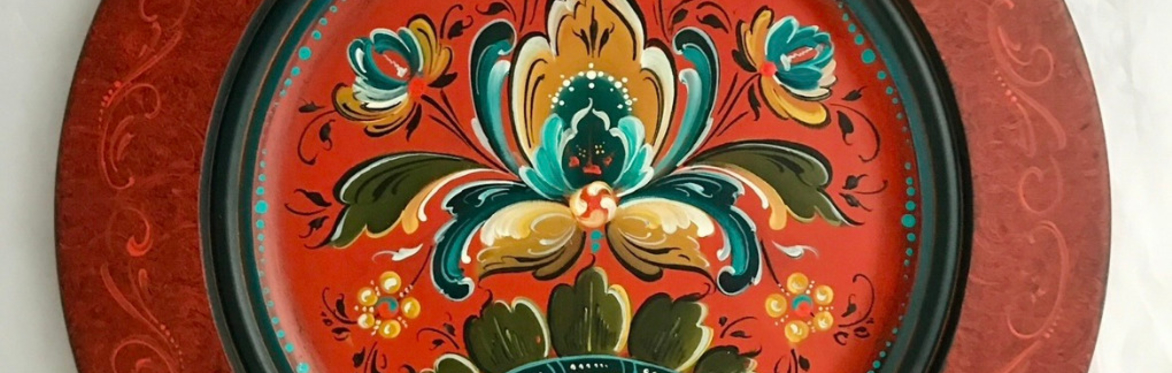 Norwegian Rosemaling - Hallingdal on Red 12" plate - July 7th and July 9th, 2026, 7:30-10:30 PM Eastern