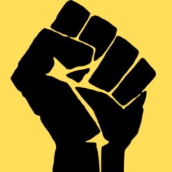 Black fist on a yellow background