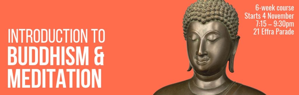 Image of Buddha statue with promotional wording