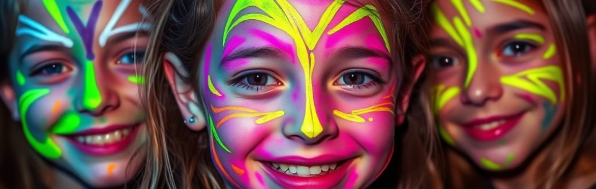 3 girls with neon paint on their faces