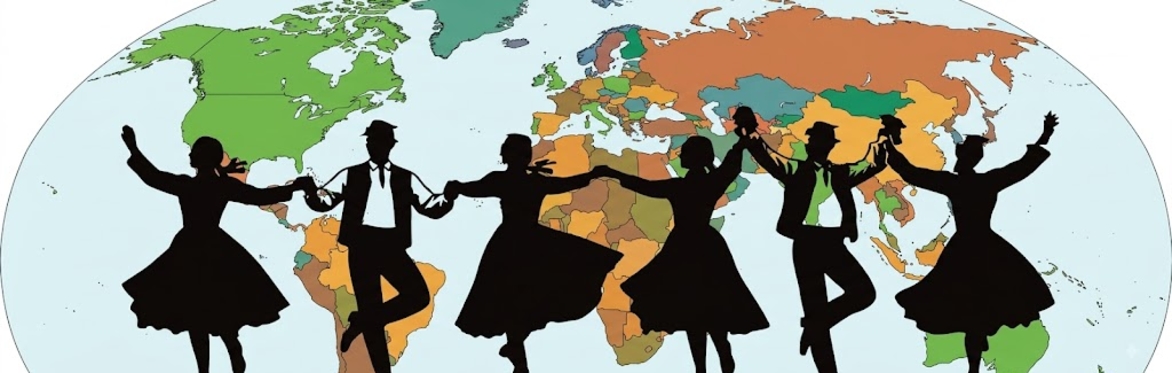 Folk dancers on map