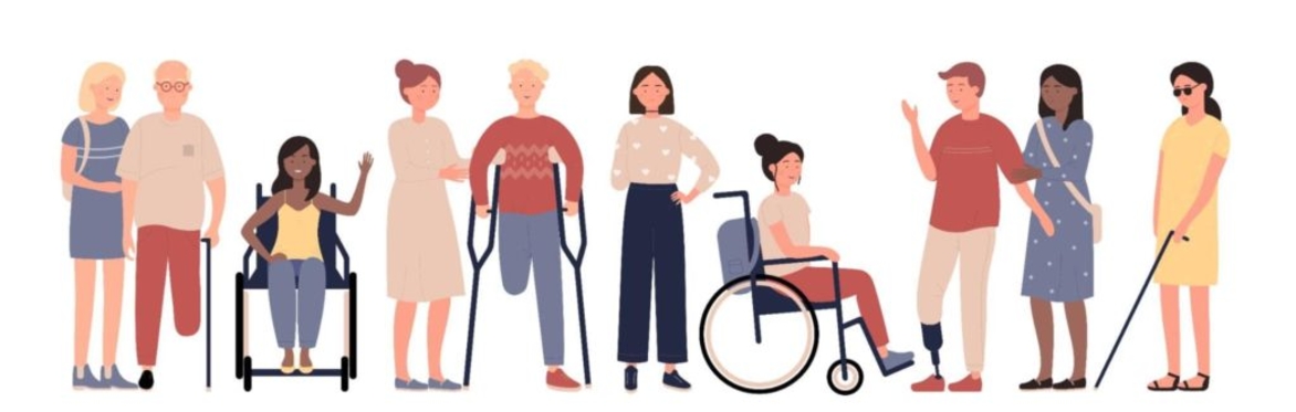Group of disabled people with different disabilities and different race