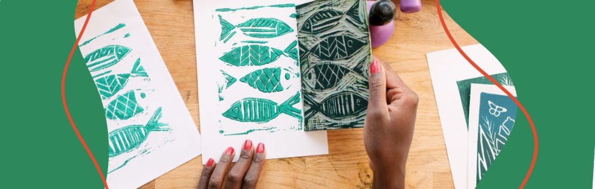 group of creative guests showing lino prints