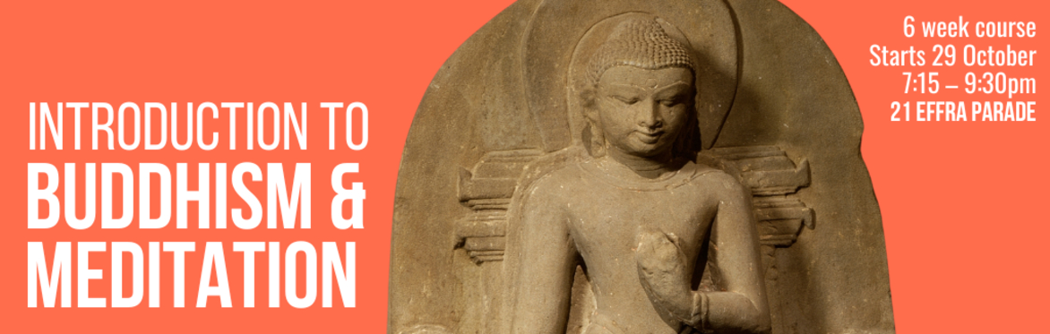 Image of Buddha statue with promotional wording