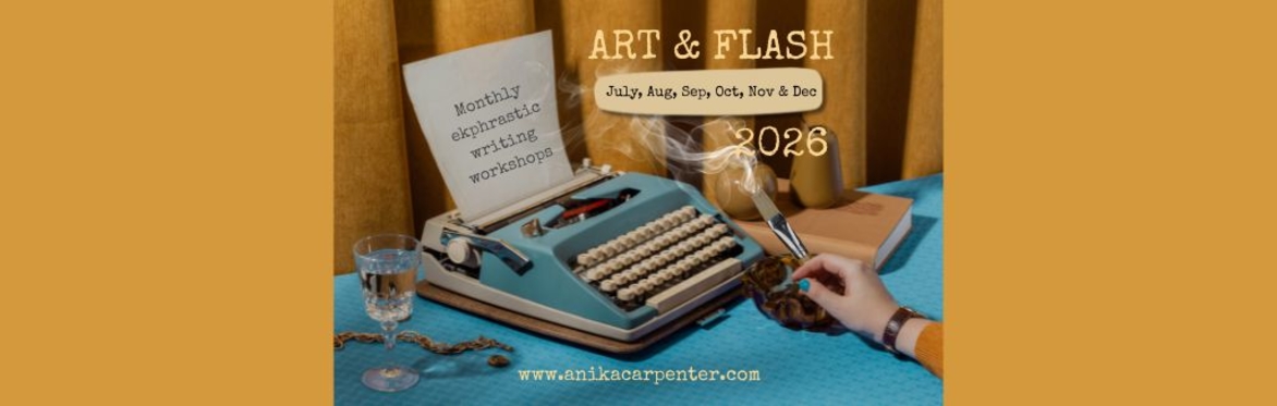 Blue typewriter. A woman hand holds a smoking paintbrush as if it were a cigarette. Her nails are painted blue.