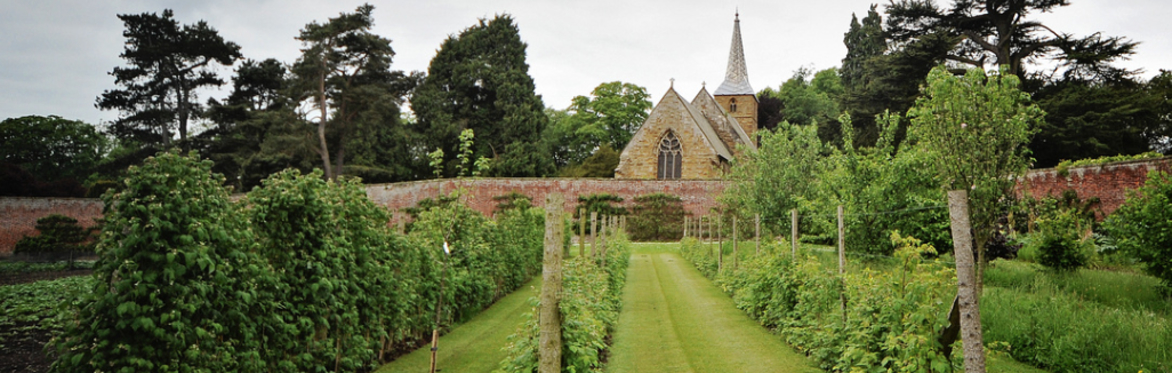 The walled garden view towards All Saints Church Brocklesby