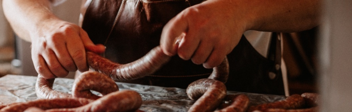 sausages hang up on piece of string