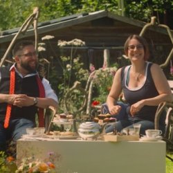 Alice and Gavin with a grown chair prototype