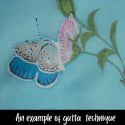 Butterfly painting on silk, an example of gutta technique