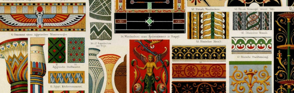 An illustration of decorative motifs from multiple ancient Mediterranean cultures.