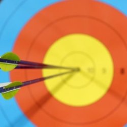 A target with three arrows in the centre