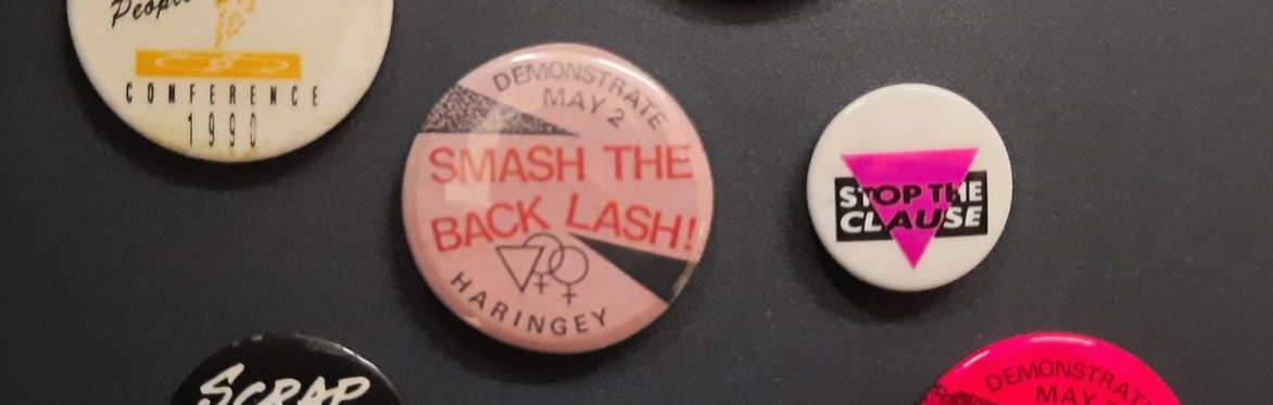 LGBTQ+ activism badges opposing section 28