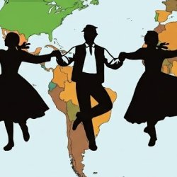 Folk dancers on map