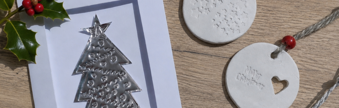 air dry clay Christmas decorations and metal embossed cards