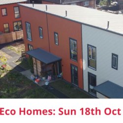 view of Lowfield Green Housing Co-op, text: Eco Home Sun 18th Oct
