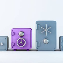 4 different types of safes with 3 grey and one in purple