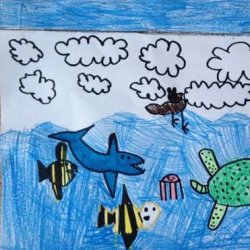 Kids' drawing of water creatures