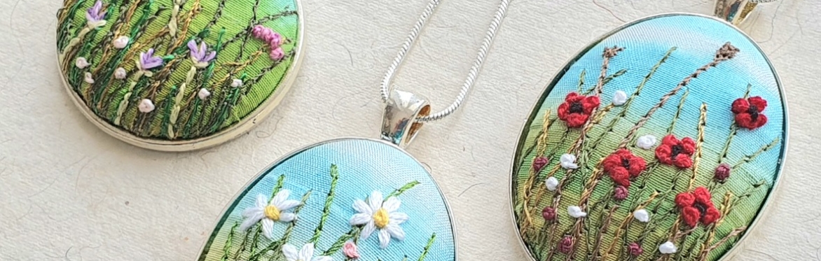 Wild Meadow Embroidered Pendant with Beth Philpot