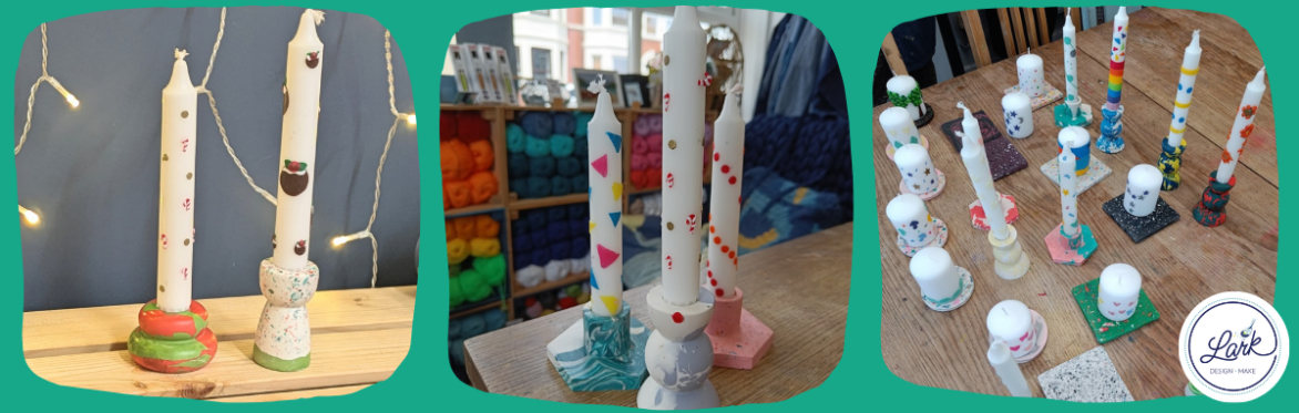 Craft Social - Jesmonite candle holder and wax candle decorating