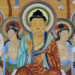 Image of the Buddha and female attendants