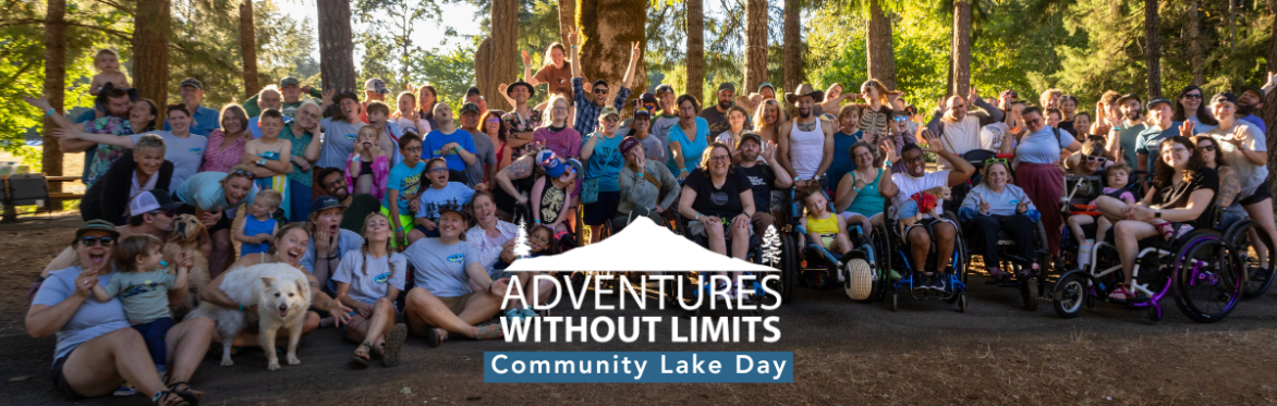 A photo background of a large group of people celebrating from AWL's 30th Anniversary with the AWL logo and the words "Community Lake Day."