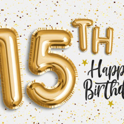 Gold 15th birthday balloons