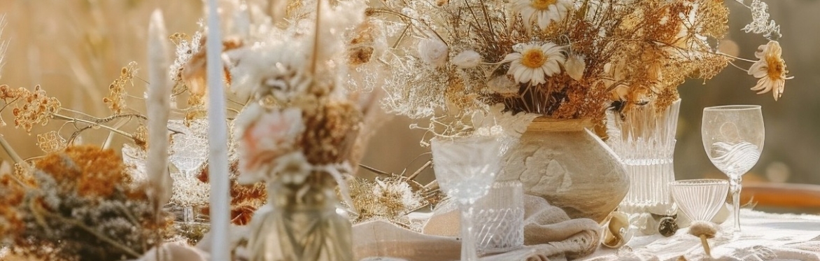 A beautifully set table with two chairs, placed in the middle of the Alentejo plains, surrounded by scenic countryside.