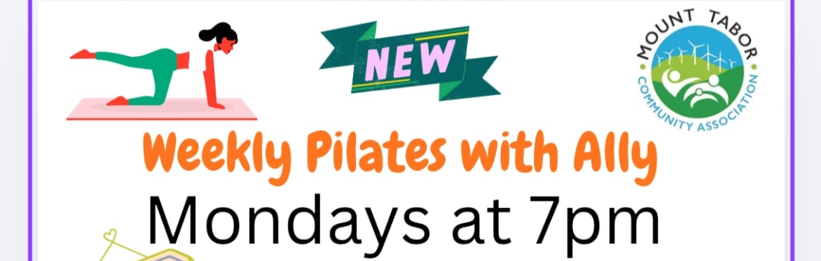 Pilates poses and text explaining the MTCA Pilates Classes on Mondays 7pm