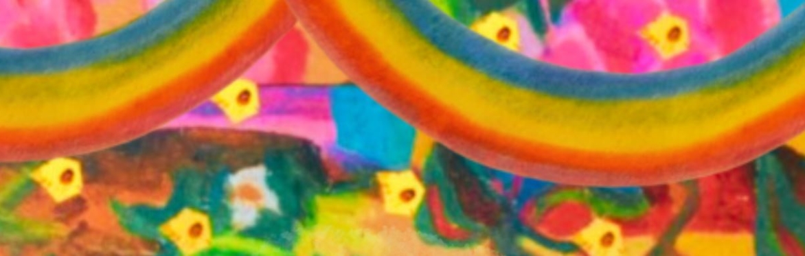 Colourful abstract flowers and rainbows