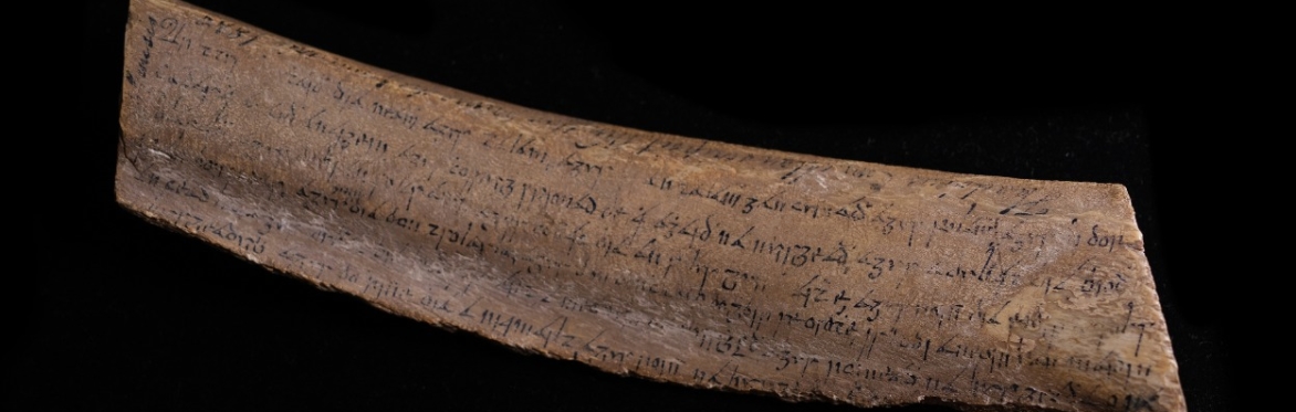 Animal bone covered with Irish handwriting.