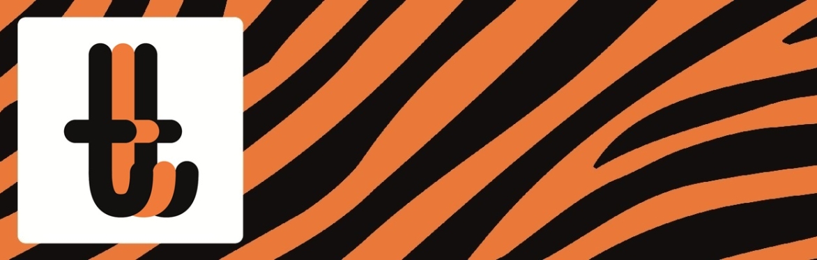 The header has Tiger Tail Theatre's logo, which is three letter Ts in black and orange, and the rest of the header is a banner in orange and black tiger stripes