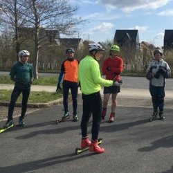 Group of roller skiers