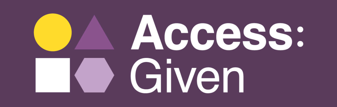 Purple and yellow coloured shapes with the text "Access Given"