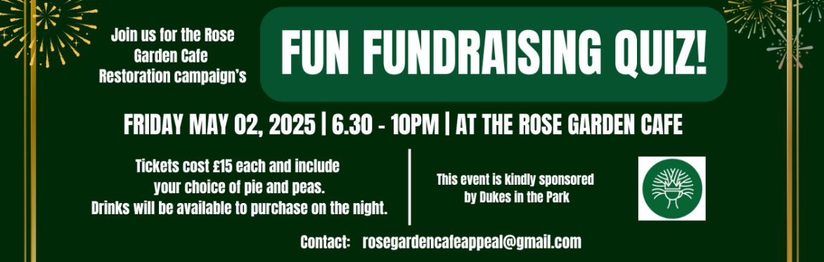 green background with fireworks and the title "Fun Fundraising Quiz"