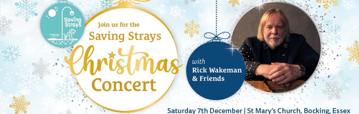 Christmas baubles with concert details and a photo of keyboardist Rick Wakeman