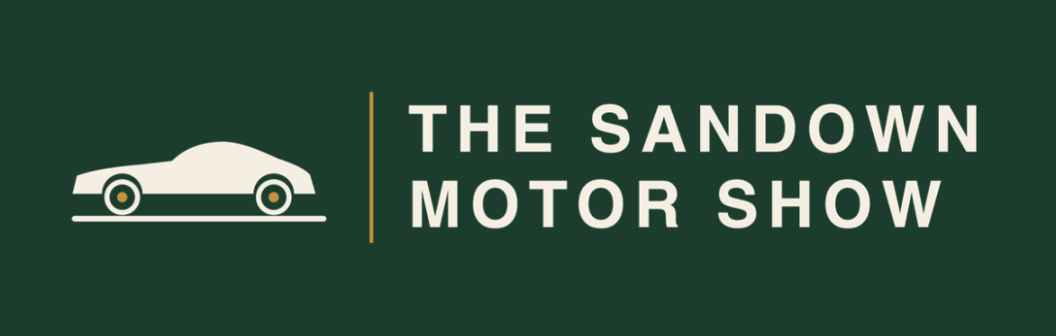 The Sandown Motor Show banner — a classic car silhouette beside the show name on a dark green background