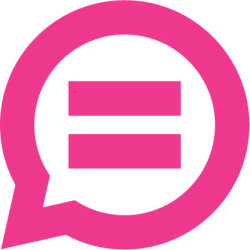 Disability Equality Scotland's bright pink speech bubble logo