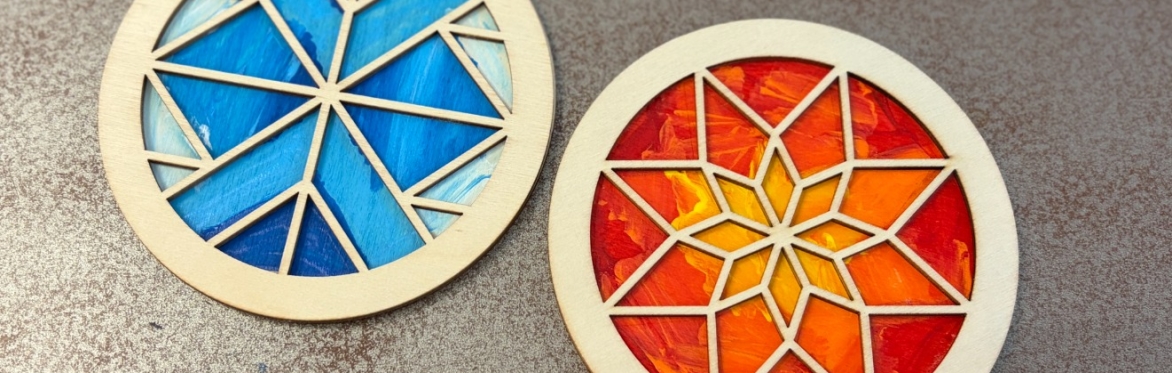 brightly colored wooden coasters