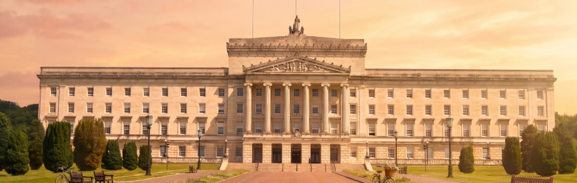 Stormont drawing, with the words, achieving change.