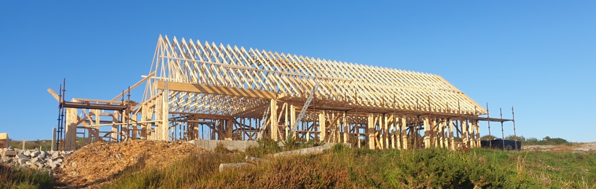 Timber frame bungalow in construction