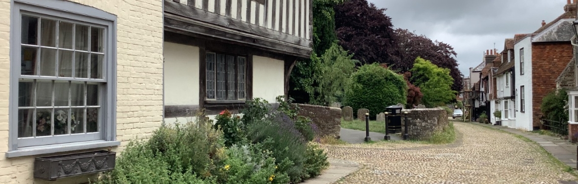 A delightful cobbled street with a Tudor building in the Ancient Town of Rye