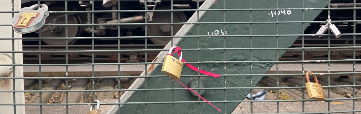 Lovelocks on a railway bridge