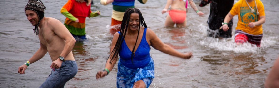 Plungers running into cold river water